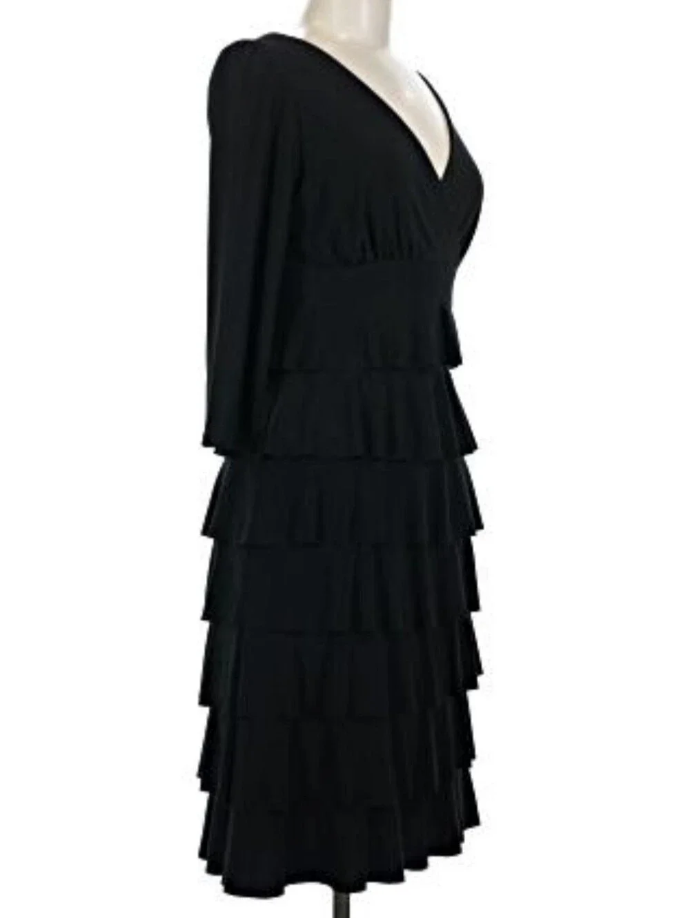 Frank Lyman Classic Black Tiered Ruffle Knee-Length Dress, Size 8